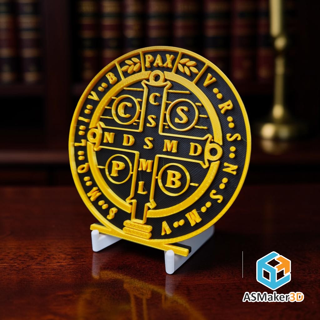 Medalla de San Benito Decorativa con Base en Dos Tonos