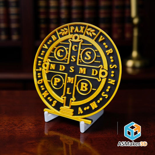 Medalla de San Benito Decorativa con Base en Dos Tonos